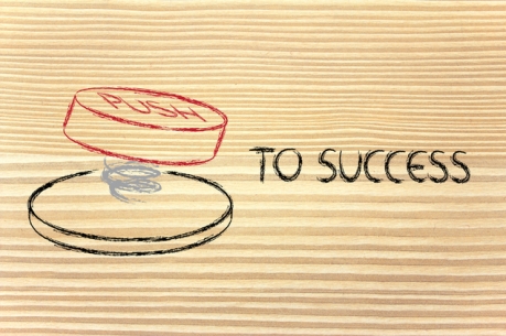 funny success button, push to success